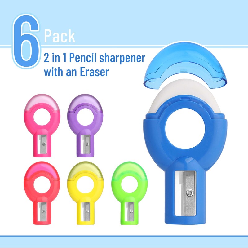 Mr. Pen- Pencil Sharpener & Eraser, 6 Pack, Colored Pencil