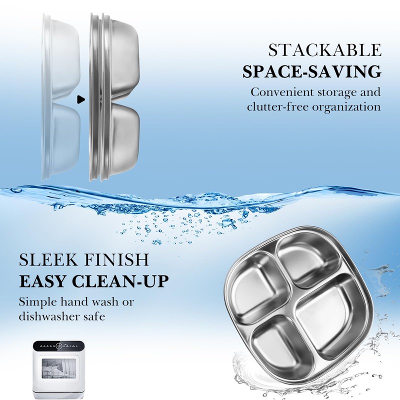 Linkidea 2 Pack Stainless Steel Portion Control Plates, Triple Divided