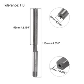 QUARKZMAN Hand Reamers, 8 mm H8 Metric Reamer Drill for Metal Wood Hole Reaming, Straight Groove High Speed Steel (HSS) Tool
