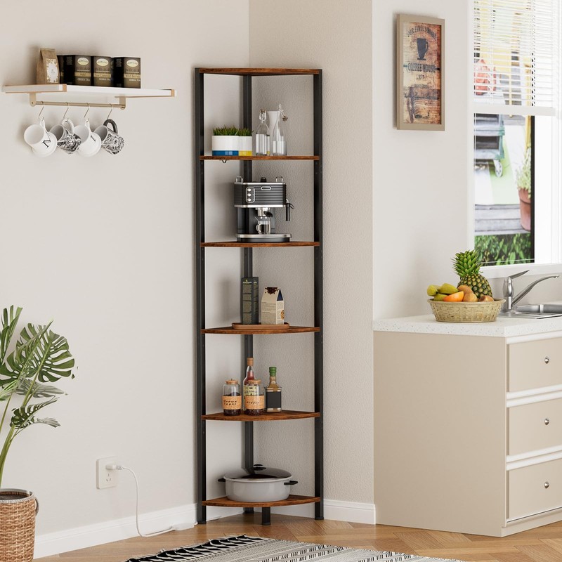 Furnulem 6 Tier Corner Shelf with LED Light, 67.5” Tall