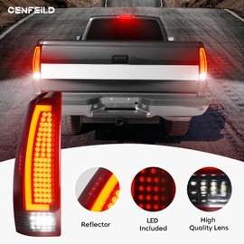 Cenfeild Tail Lights Assembly [LED Kit] + 3rd Third Brake Cargo Lamp Compatible with Chevy Avalanche 2007-2012 Taillights, High Mount Stop Light Rear Taillights, Black Housing Red Lens, 3 Pcs