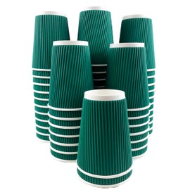 Heyiwell 50 PC Paper Coffee Cups,12 OZ Green Insulated Ripple Wall Paper Coffee Cups Suitable for Cold/Hot Coffee, Chocolate, Juice or Tea