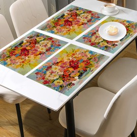 Batmerry Colorful Summer Decorative Placemats, Spring Oil On Canvas Woven Burlap Modern Placemats for Dining Table Kitchen Table Round Table Farmhouse Wedding Decor Indoor Set of 4