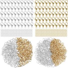 300 Pcs Jewelry Findings Kit Alloy Lobster Clasps with Open Jump Rings, Gold and Silver Lobster Claw Clasps Bracelet Necklace Fasteners Hook Jewelry Clasp for DIY Jewelry Making Accessories
