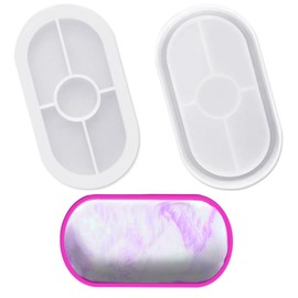 AFUNTA - Molde de bandeja de resina ovalada, 2 moldes flexibles para platos, molde de fundición epoxi para almacenamiento de maquillaje, mesa para decoración del hogar