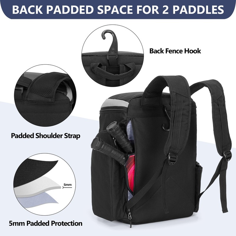 GOBUROS Pickleball Paddle Bag Backpack for 4 Rackets with Fence