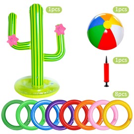 Inflatable Cactus Throwing Game, 11 Pieces Ring Throwing Game Set, Pool Inflatable Ring Throwing Game, Inflatable Cactus Pool Toy for Beach Party, Hawaiian Party, Swimming Pool, Beach, Decoration for