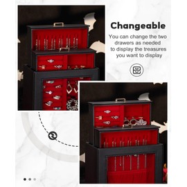 Homde Jewelry Organizer Girls Women Jewelry Box for Necklaces Rings Earrings Gift Jewelry Storage Case (Black + Red + Gold)