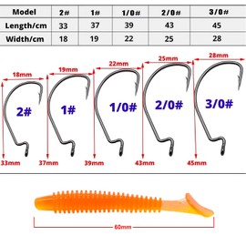 50 pieces offset hooks, offset worm jig hooks, fishing hook set, offset worm dropshot hooks for rubber bait, offset hook worm fishing hooks with plastic case and 10 soft baits
