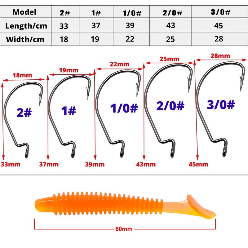 50 pieces offset hooks, offset worm jig hooks, fishing hook