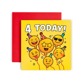 Huxters Emoji 4th Birthday card for Boy - Emojicon Fun Age 4 Bday for Son Great Grandson Nephew Niece Daughter Sister Niece Daughter Sister Brother Happy Greetings - 14.8cm (4th)