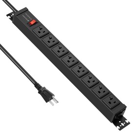 JUNNUJ 20 Amp Power Strip Surge Protector 4800J, Heavy Duty 8 Outlet Metal Multi Angle Mount, 20A Garage Power Strip Shop 6-20R T-Slot, 5-15P Plug 12 Gauge Extension Cord 6ft for Appliance
