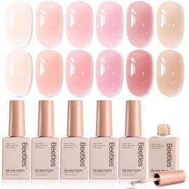 Beetles Esmalte en Gel Jelly Nude, Kit de 6 Colores | Tonos Rosa Translúcido y Neutros Naturales para Diseño de Uñas UV LED