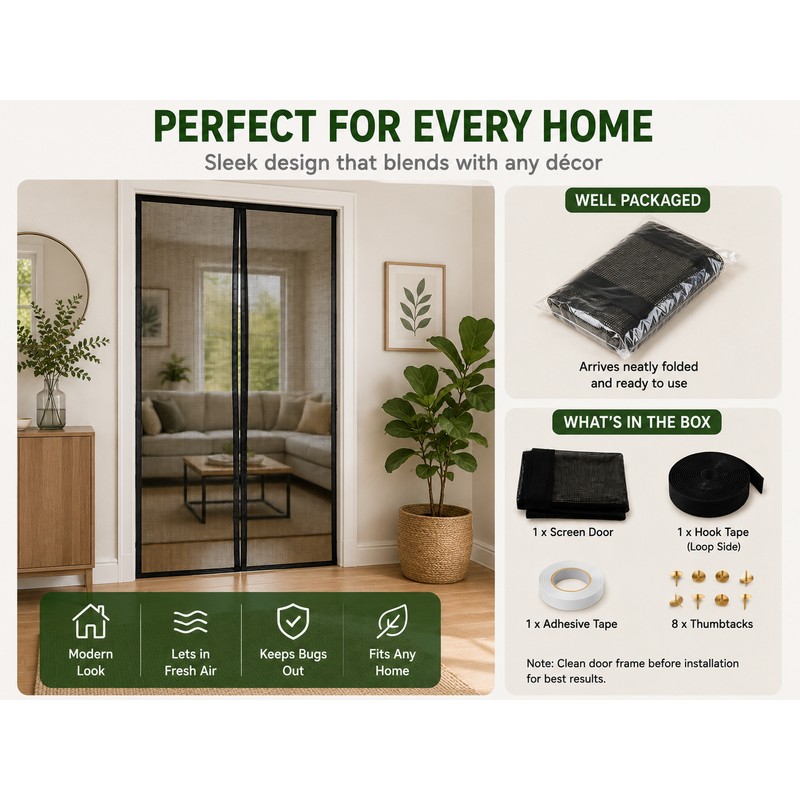 2-Pack Magnetic Door Curtain Automatic Mosquito Closing Door Screen Net