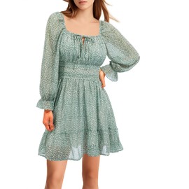 Sage Green Dress Floral Easter Summer Graduation Spring Long Sleeve Cute Ruffle Flowy A-Line Casual Short Sun Dresses