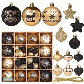 Kesote Christmas Baubles Gold Christmas Tree Baubles Black 52 Christmas Tree Decorations Christmas Decoration for Christmas Party
