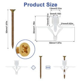 Pack of 200 Drywall Dowels with Screws (100 Cavity Wall Dowels + 100 Screws), Wall Plugs Plasterboard, Expansion Dowels with Screws, Self-Drilling Drywall Anchor, Plasterboard Dowels Cavity Dowels