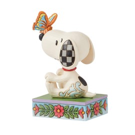 Enesco Peanuts by Jim Shore Collection Snoopy Balancing Butterfly on Nose Figurine- Stone Resin Hand Crafted Painted Collectible Peanuts Snoopy Figurines Home Decor Statue, 4.41 Inch