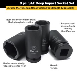 Titan 44300 8-Piece 3/4-Inch Drive SAE Deep Impact Socket Set