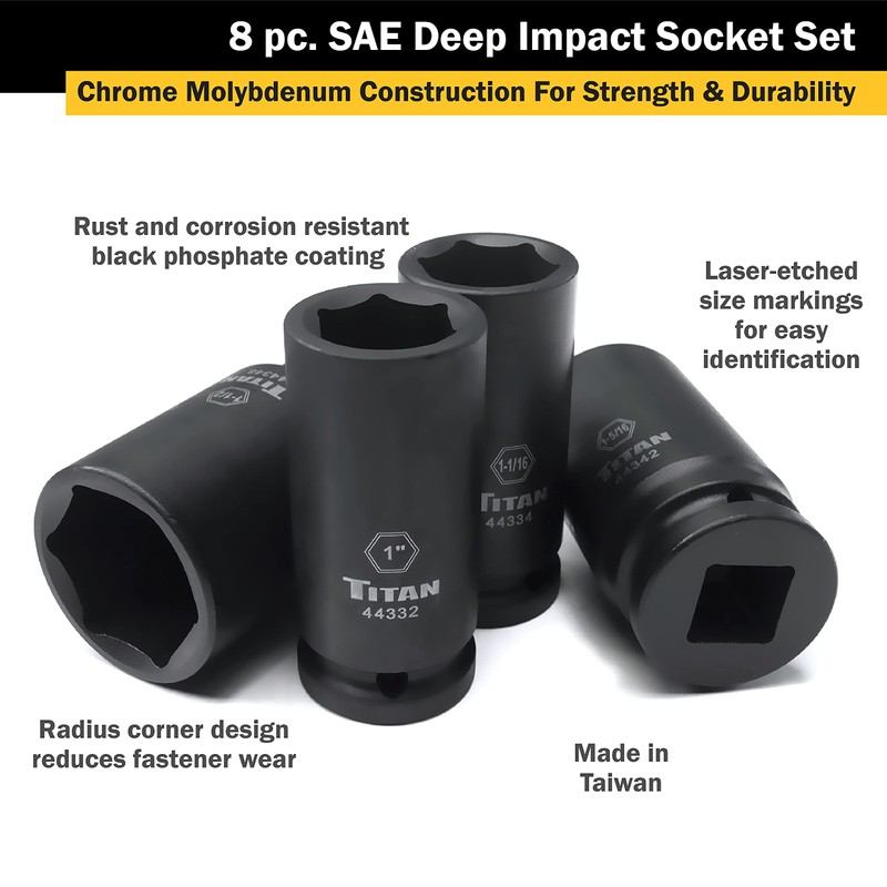 Titan 44300 8-Piece 3/4-Inch Drive SAE Deep Impact Socket Set