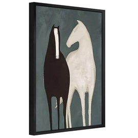 Framed Vintage Horse Canvas Wall Art - Abstract Black and White Horses Oil Painting Modern Farmhouse Animal Wall Decor for Living Room, Bedroom 12x16 inch Horse Gifts