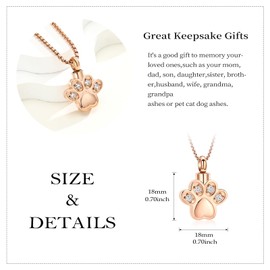 QGJNSGC Pet Paw Urn Necklaces for Ashes Paw Print Cremation Jewellery for Pet Ashes Cats Dogs Claw Keepsake Memorial Pendant for Women Men Ash Holder Gift, Stainless Steel, Cubic Zirconia