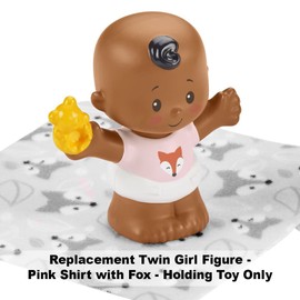 Replacement Part for Fisher-Price Little People Snuggle Twins Playset - GKP69 ~ Replacement Twin Girl Figure ~ Pink Shirt with Fox ~ Holding Toy