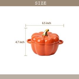 FYUEROPA Pumpkin Bowl Set with Lid and Handle, Set of 4 Ceramic Ramekins for Baking, Casserole Dish Individual Severing Pot, Stoneware, Oven Safe, 14 Oz (Four Colors)