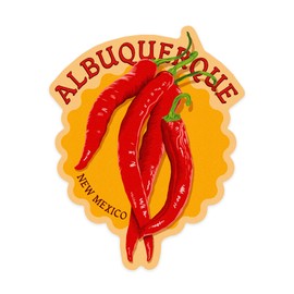 Lantern Press Sticker Albuquerque, New Mexico, Red Chiles, Letterpress, Die Cut Vinyl, (Waterproof Decal for Cars, Water Bottles, Laptops, Coolers), Small