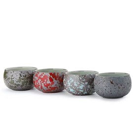 MQjzsh Ceramic teacup, Chinese and Japanese Kung Fu teacup, four-piece tea set, handmade teacup (R,G,Dg,B1)