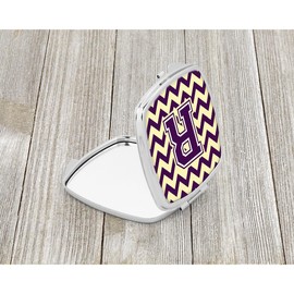 Caroline's Treasures Letter R Chevron Purple and Gold Compact Travel Mirrors