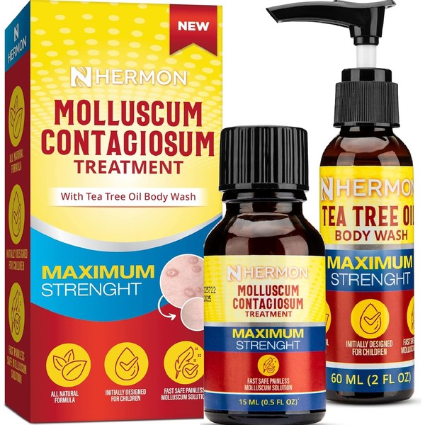 Hermon Molluscum Contagiosum kit, Solution & Tea Tree Oil Body Wash for Children and Adults, 2 Piece Set 1.0 Fl Oz