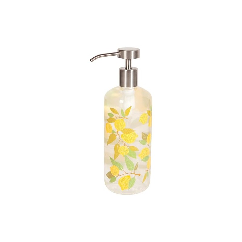 Now Designs Lemons Glass Soap Dispenser with Stainless Steel Pump,