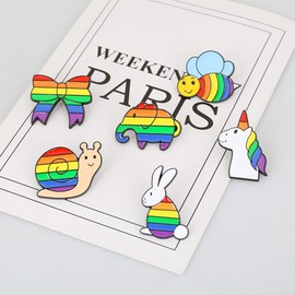 ARFUKA Pack of 6 Lapel Pins Cartoon Bow Elephant Bee Rabbit Snail Brooches Set Brooch Pins Pin Gift for Men and Women Clothing Bags Jackets, Metal