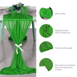 VDS 14ft Chiffon Table Runner 29x170 Inches Shimmer Sheer Centerpiece Cloth for Wedding Bridal Shower Birthday Graduation Engagement Ceremony Event Party Banquet Table Decoration (6 PC)(Green)