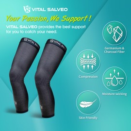 Vital Salveo Recovery Compression Sports Full Leg Sleeve Thigh Calf Long Knee Support Basketball Dark Grey (1 Pair) XX-Large