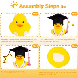 Mwmoeen Funny Academic Rubber Duck with Diploma, Mini Graduation Duck Car Dashboard Decoration with Graduation Hat Sash Glasses Sash, Gift for Exams Graduation (G8)