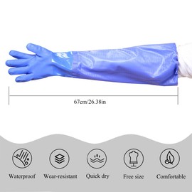 67 cm Work Gloves Waterproof Pond Gloves Waterproof PVC Gloves Long Sleeve Safety Gloves Durable Long Waterproof Gloves with Cotton Lining for Fishing (Blue)