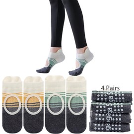 4 Pairs Pilates With Grips Socks for Women,Non-Slip Yoga Socks,Grippy Ankle Socks For Pilates,Workout,Ballet And Hospital, 2 Pairs Yellow+2 Pairs Green, One Size