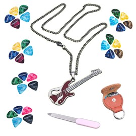 Guitar Picks 30 Pcs Guitar Pick Celluloid with Pick Holder Guitar Necklace Mini Nail File with Storage Box, 3 Thickness Variety Colorful Plectrums for Guitars Ukulele bass Gitafish Accessories