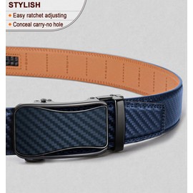 KEMISANT Mens Ratchet Belt, Leather Adjustable Slide Belt For Mens Dress Casual Pant 1 3/8",Size Adjustable,Purplish Blue3035,40"-46" Waist Adjustable