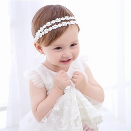 Baby Girls Cute Bow-knot Headband Stretchy Floral Double Lace Bowknot Hairbands Newborn Infants Toddlers Hair Bows Birthday Flower Headbands Hair Accessories Baby Gifts White C