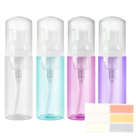 4 Pack Foam Pump Bottle, 60 ml/2 oz Mini Empty Bottle Travel Foaming Dispenser, Plastic Mousse Foam Dispenser Pump for Soap, Shower Gel, Shampoo, Facial Cleanser - Mix Colors