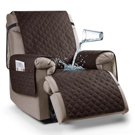 Ruaozz 100% Waterproof Recliner Chair Cover Non-Slip Oversized Reclining Cover for Large Recliner Chair Washable Chair Seat Cover with Elastic Straps for Kids, Dogs, Pets (Chocolate, 30')