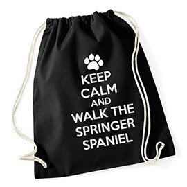 Hippowarehouse Keep calm and walk the springer spaniel - dog Drawstring Cotton School Gym Bag 37cm x 46cm, 12 litres