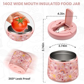 Itslife Thermal Food Container 420 ml, Stainless Steel Food Storage Container with Lid and Spoon, Thermal Lunch Box Children Leak-Proof, Food Container for Picnics, Schools and Offices, Rainbow