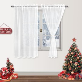 DWCN White Sheer Curtains with Tiebacks Semi Transparent Voile Rod Pocket Curtains Elegant Window Curtains for Bedroom and Living Room,2 Panels,56" W x 54" Drop