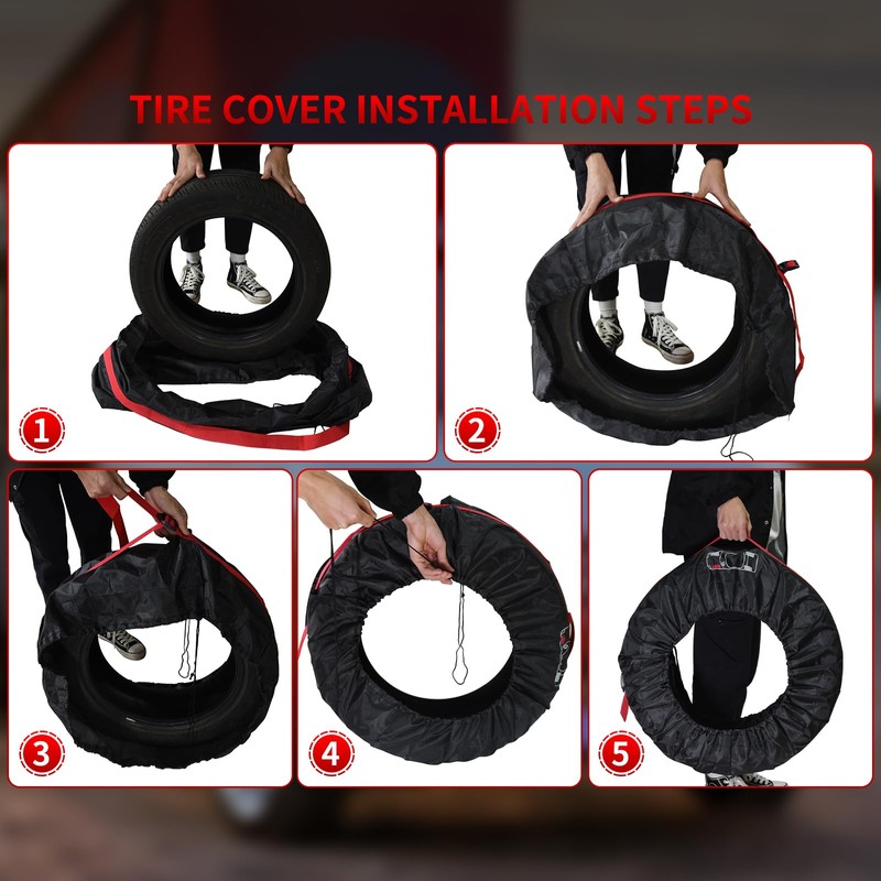 Geloo 4PCS Tire Cover, Seasonal Tire Totes,Polyester Wheel Tires Storage