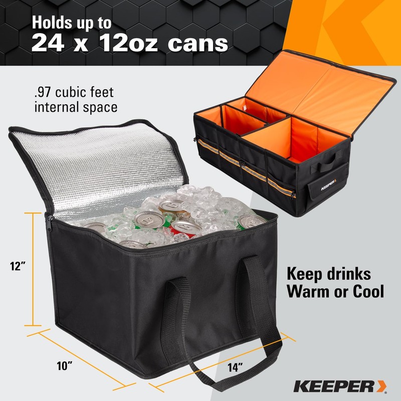 KEEPER Extra Large Trunk Organizer with Cooler, 70L, Multi-Compartment Collapsible