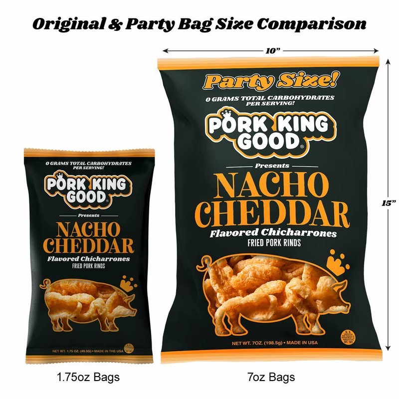 Pork King Good Nacho Cheddar Pork Rinds Chicharrones 7oz Family